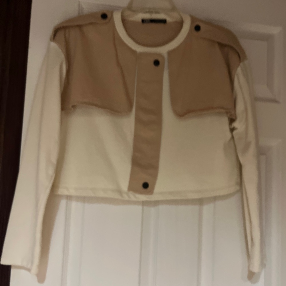 Zara Tan and White Utility Jacket Modern Minimalist Design